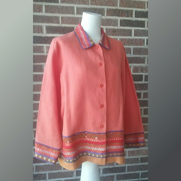 Coldwater Creek Linen Blend Orange Jacket - Picture 1 of 7